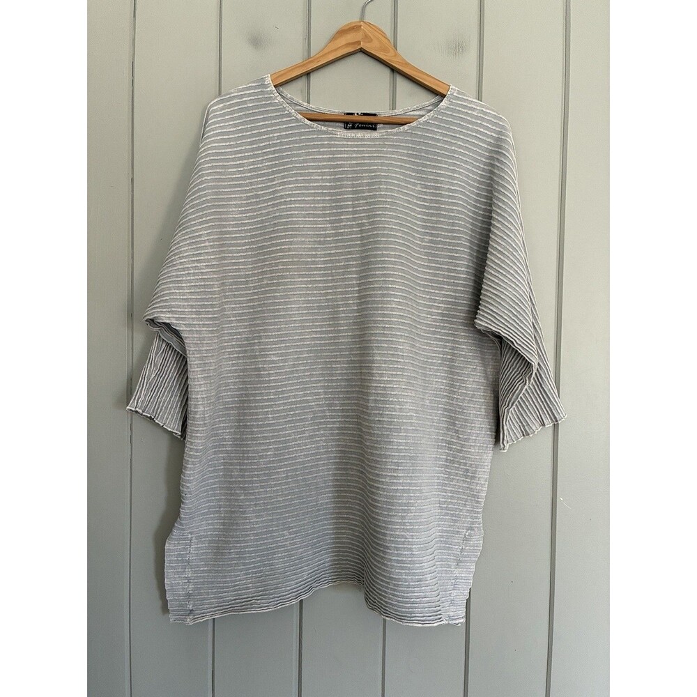 Fenini Textured Tunic Top S Small Gray Cotton Lagenlook Made USA
